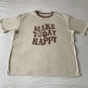 Arizona Jean Company Cream T-Shirt with Brown Graphic “Make Today Happy”